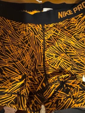 Nike Pro Black and Orange Patterned Training Shorts